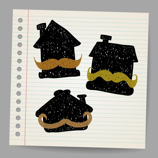 House with mustaches doodle concept illustration — Stock Vector