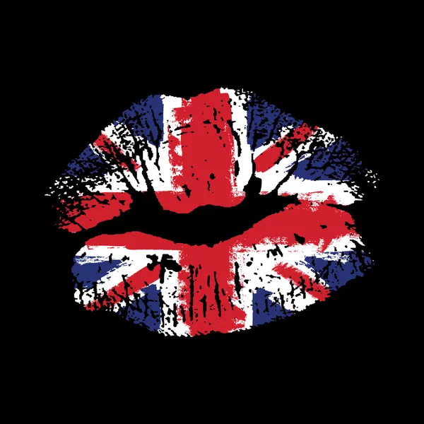 Great Britain flag lipstick on grunge lips — Stock Vector