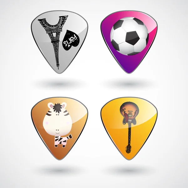 Guitar picks or plectrums with custom designs — Stock Vector