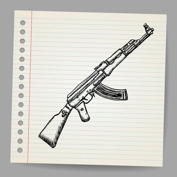 Assault rifle ak47. Doodle stijl — Stockvector