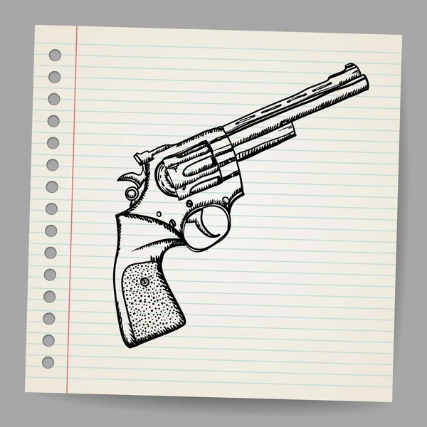 Revolver tekening in doodle stijl — Stockvector