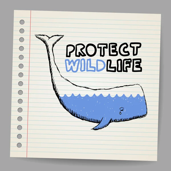 Doodle protect wildlife sign with whale. — Stock Vector