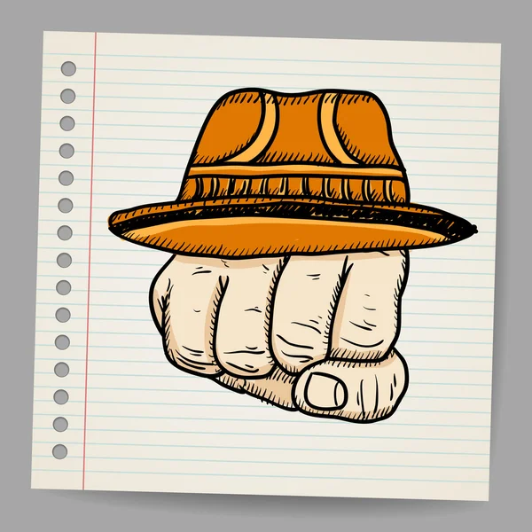 Punho de doodle com chapéu — Vetor de Stock