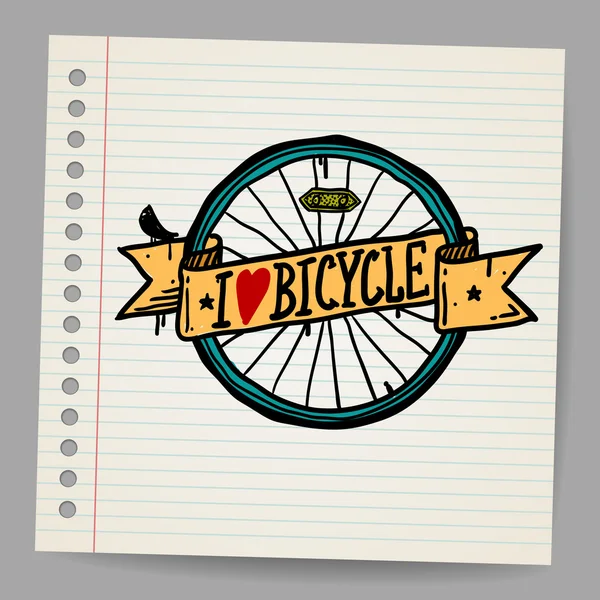 Doodle, kocham rower znak — Wektor stockowy