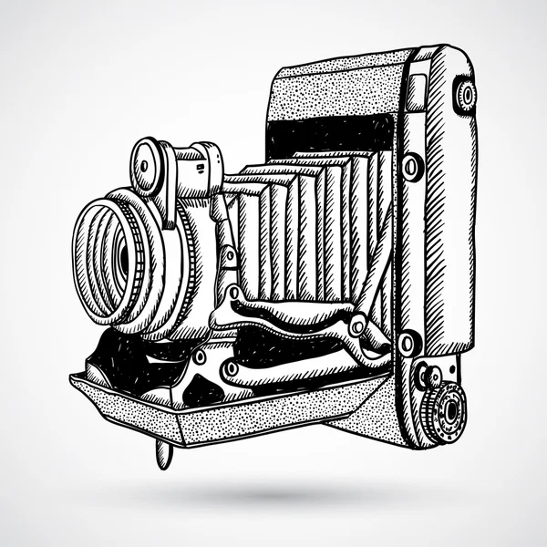 Kamera corat-coret vintage, gambar tangan - Stok Vektor