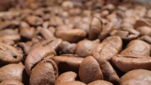 Food background. extreme close-up detailed roasted coffee beans — 图库视频影像