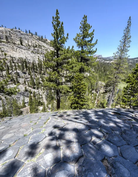 Horní části čedičovými útvary na Devil's Postpile National Monument — Stock fotografie