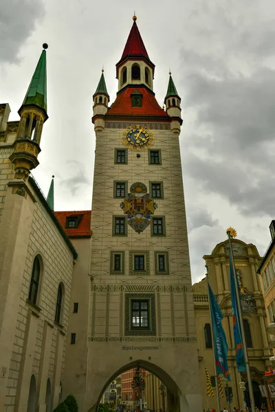Munich Old Town Hall Tower Bavaria Germany Cloudy Day — Stock Photo, Image