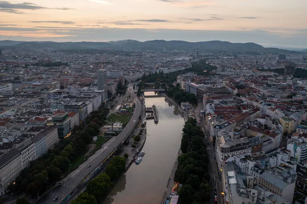 Vienna Austria Jul 2021 Aerial View Sweden Bridge Danube Canal — Stock Photo, Image