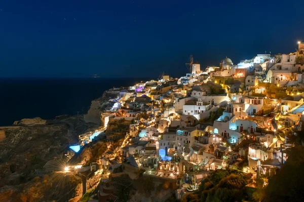 Classic Oia Santorini Skyline Вночі Будівлями Греції — стокове фото