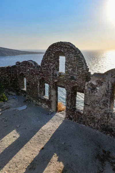 Yunanistan Santorini Kentindeki Oia Kalesi Agios Nikolaos Kalesi Manzarası — Stok fotoğraf