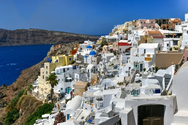 Charmant Uitzicht Oia Dorp Santorini Eiland Griekenland Traditionele Beroemde Blauwe — Stockfoto