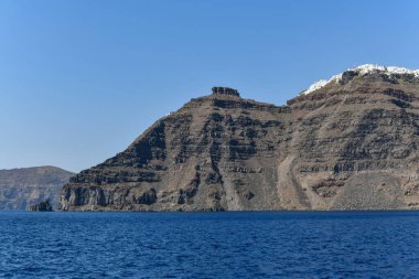 Nea Kameni 'den Santorini adası manzarası Santorini, Cyclades adaları, Yunanistan ve Avrupa' nın kalderasındaki volkan.