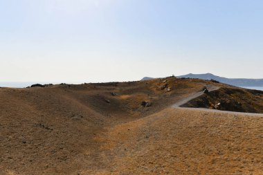 Nea Kameni adası manzarası Santorini, Cyclades adaları, Yunanistan ve Avrupa 'daki volkan manzarası