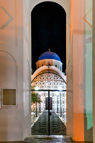 Chiesa Santa Croce Nella Città Emporio Santorio Grecia Notte — Foto Stock