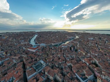 Aerial view of the old Venitian roofs in Venice, Italy.