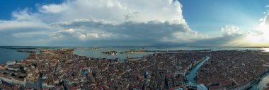 Aerial view of the old Venitian roofs in Venice, Italy.