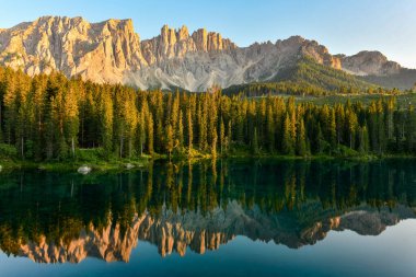 Lago di Carezza (Carezza lake) and Dolomiti in Trentino-Alto-Adige, Italy