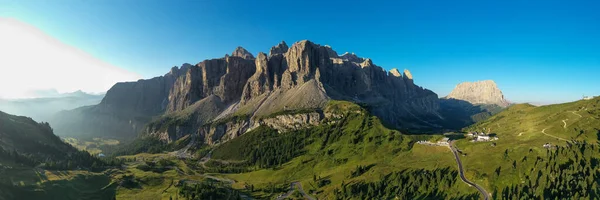 Aerial View Gardena Pass Passo Gardena Rifugio Frara Dolomiti Dolomites — Stock Fotó