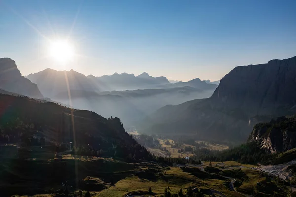 Aerial View Gardena Pass Passo Gardena Rifugio Frara Dolomiti Dolomites — Stock Photo, Image