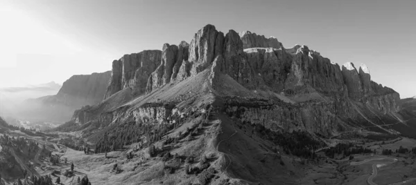 Aerial View Gardena Pass Passo Gardena Rifugio Frara Dolomiti Dolomites — Stock Photo, Image