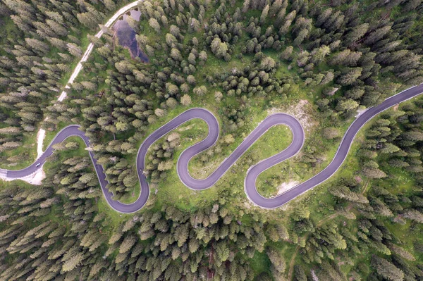 Top Aerial View Famous Snake Road Passo Giau Dolomite Alps — Foto Stock