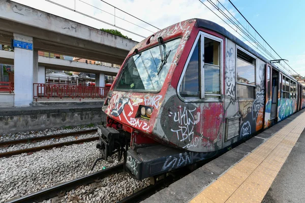 Sorrento Itálie Srpna 2021 Vlakové Nádraží Circumvesuviana Sorrento Konci Trati — Stock fotografie
