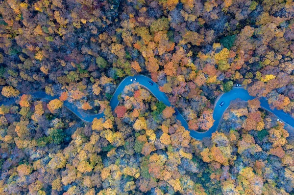 Carretera Sinuosa Con Follaje Pico Otoño Smugglers Notch Vermont — Foto de Stock