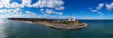 Long Island, New York, ABD 'deki Montauk Deniz feneri ve sahil manzaralı..