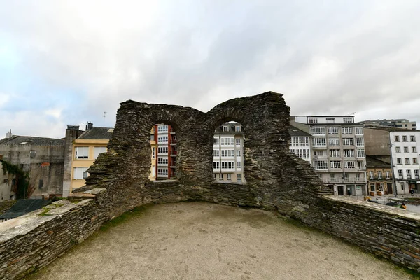 Vista Parede Romana Lugo Muralhas Lugo Foram Construídas Parte Posterior — Fotografia de Stock