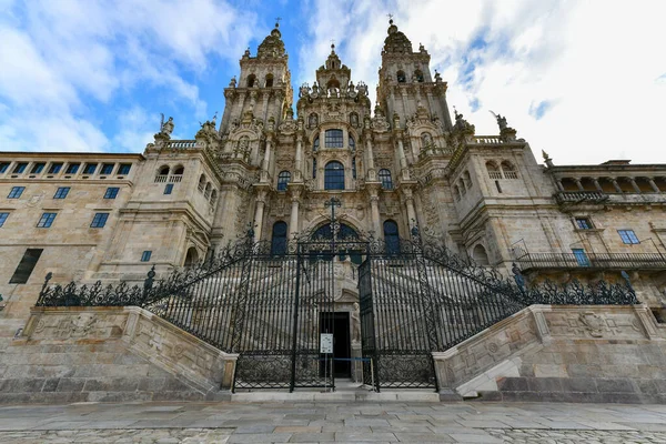 Katedra Santiago Compostela Elewacja Obradoiro Pusta Ludzi — Zdjęcie stockowe