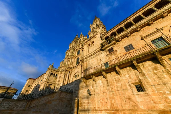 Katedra Santiago Compostela Elewacja Obradoiro Pusta Ludzi — Zdjęcie stockowe