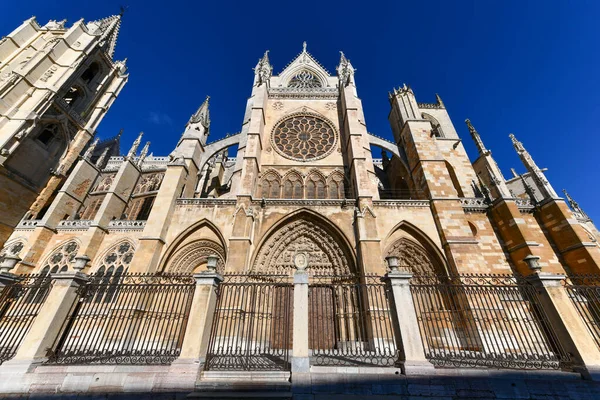 Main Gothic Facade Leon Cathedral Evening Spain — Stock Photo, Image