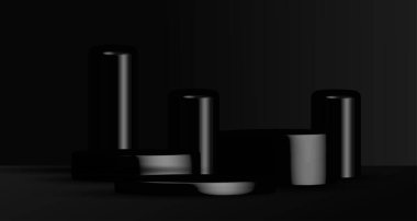 Soyut gradyan 3D siyah şov durum şablonu tasarımı. Spor ışığı arka planıyla örtüşüyor. Görüntü vektörü