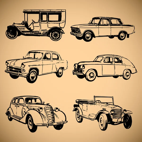 Colección de siluetas de coches modernos y vintage — Vector de stock