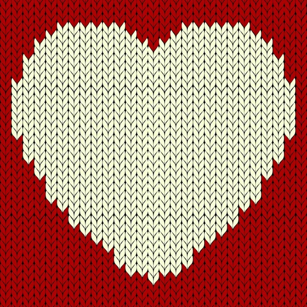 Modello vettoriale lavorato a maglia con cuore rosso — Vettoriale Stock