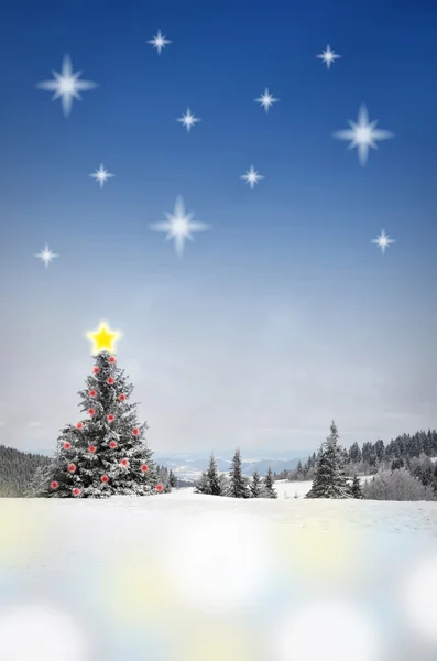Winterlandschaft mit Sternenhimmel — Stockfoto