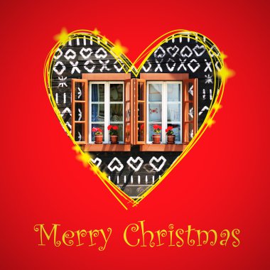 kalpli çerçeve çizim Havva sembolü ile Noel kartı