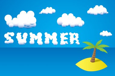 yaz tatil web ve baskı şablonu - bir tropik ada Beach palm ağaçlar ve güneş illüstrasyon