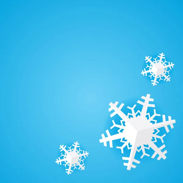 Blå bakgrund med vitboken jul snöflinga med skugga — Stock vektor