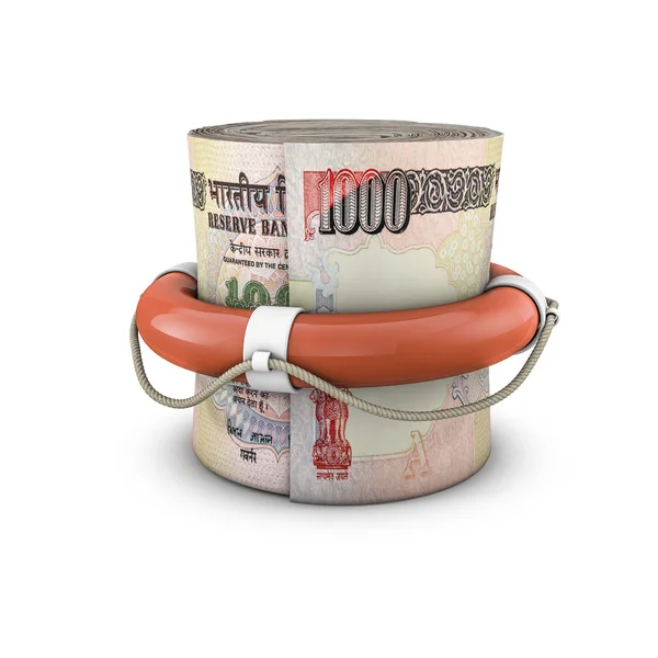 Life ring money roll rupees — Stock Photo, Image