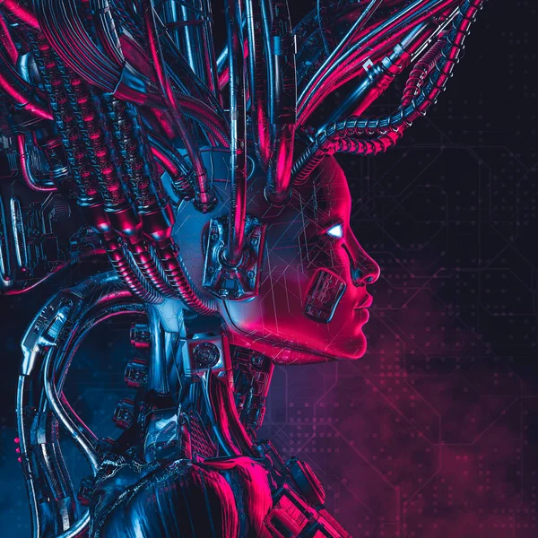 Brud Maskinen Illustration Metallisk Science Fiction Kvinnlig Artificiell Intelligens Inuti — Stockfoto
