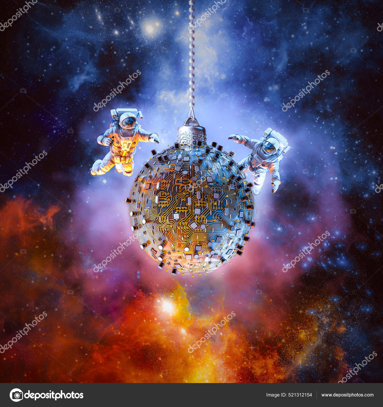 Computer Weihnachtsschmuck Weltraum Illustration Von Astronauten Entdeckt  Festliche Dekoration Aus-Stockillustration von ©grandeduc #521312154