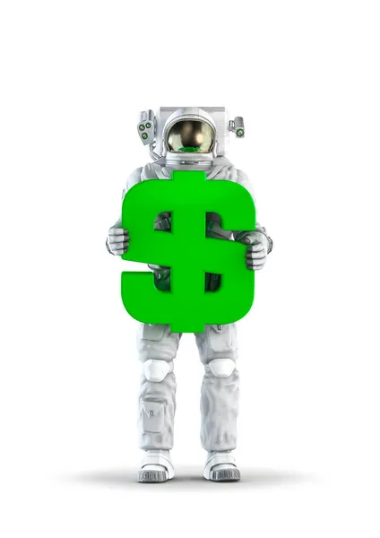 Dollar Symbol Astronaut Illustration Space Suit Wearing Male Figure Holding — Stock Photo, Image