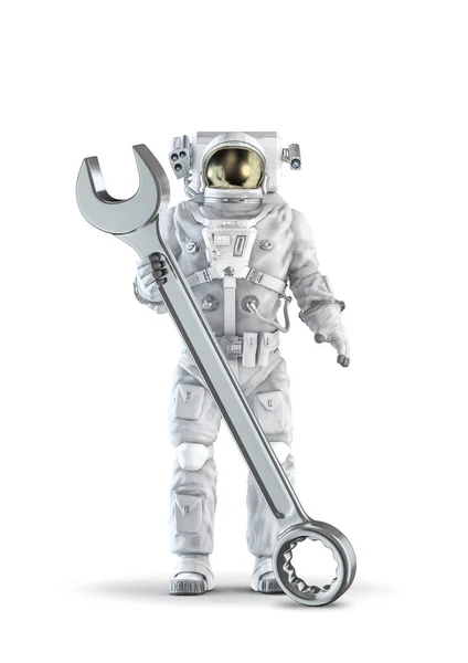 Astronautenmechanikkonzept Illustration Des Raumanzugs Mit Männlicher Figur Die Einen Riesigen — Stockfoto