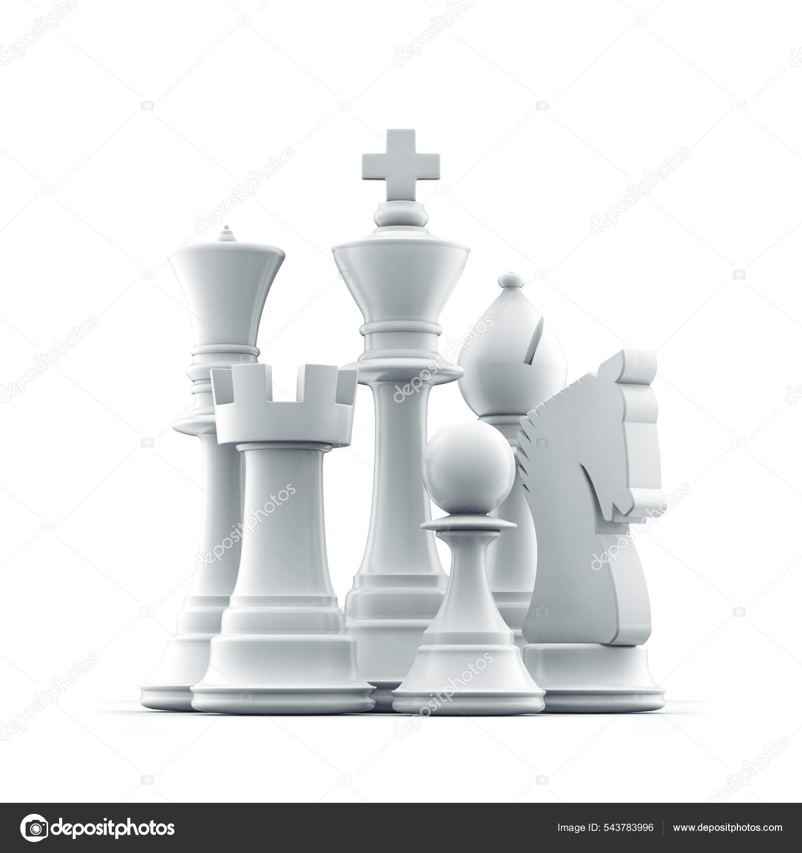 Black chess pieces. Queen pawn and king isolated. Chessboard