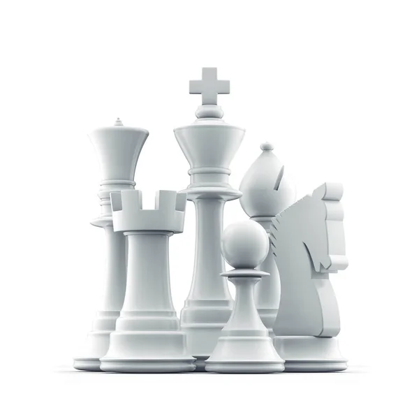 Šachová Skupina Ilustrace Králů Královen Věží Pěšců Biskupů Rytířů Izolovaných — Stock fotografie