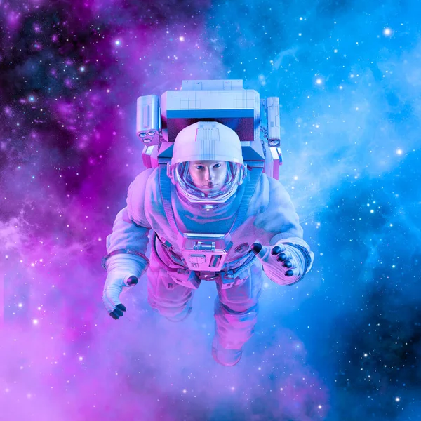 月の上に浮かぶ宇宙飛行士 宇宙空間の星の間にふさわしいsf空間の3dイラスト ストック写真 C Grandeduc