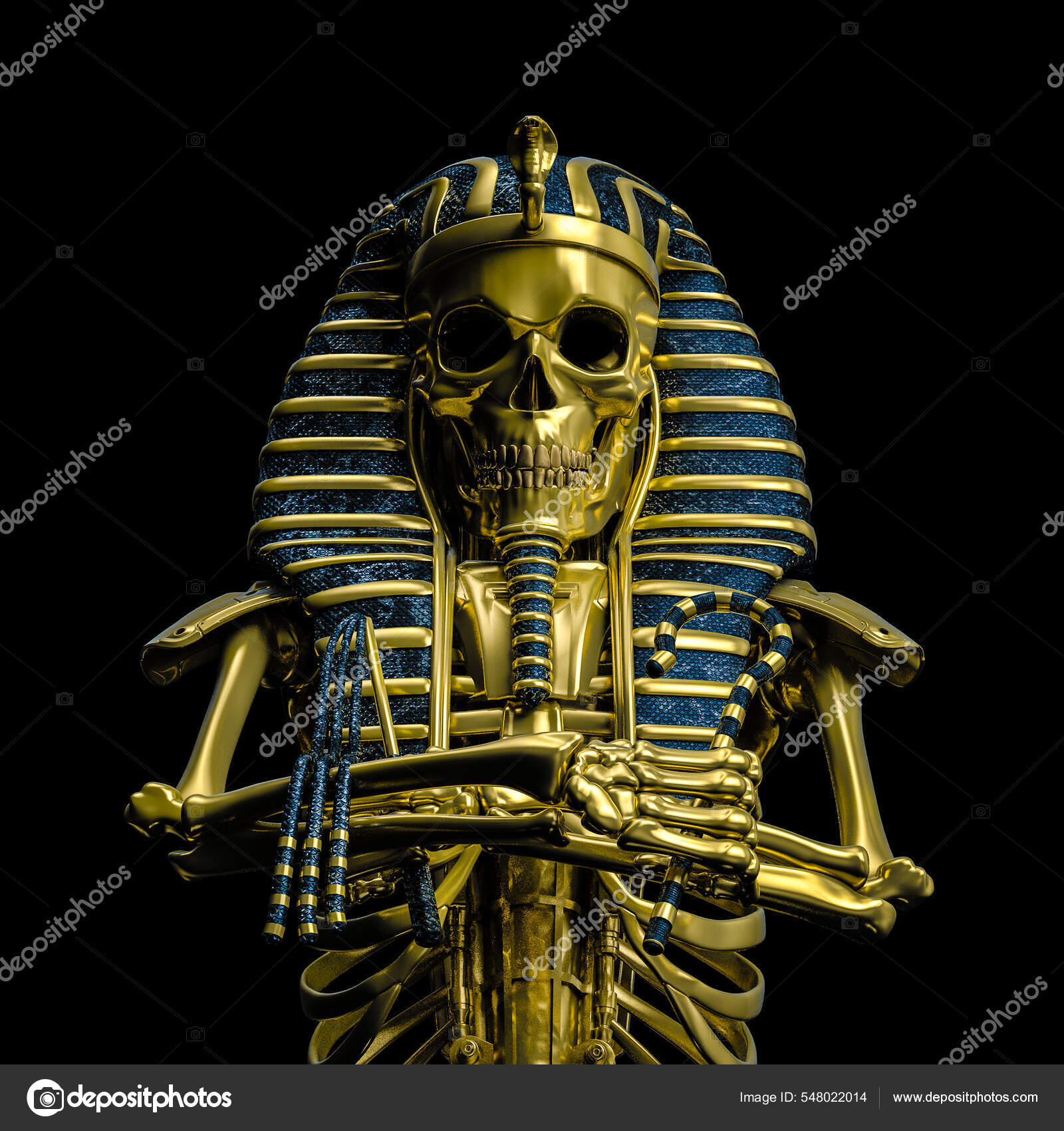 Золотой Скелет Фараона Иллюстрация Страшного Зла Золотой.