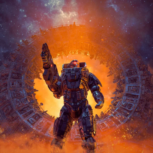 Futuristischer Weltraumportal Held Illustration Eines Heldenhaften Militärischen Science Fiction Soldaten — Stockfoto